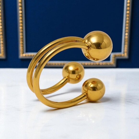 🆕️18K Gold Plated Adjustable Triple Beads Stainless Steel Statement Ring Sz 7 - Picture 4 of 13